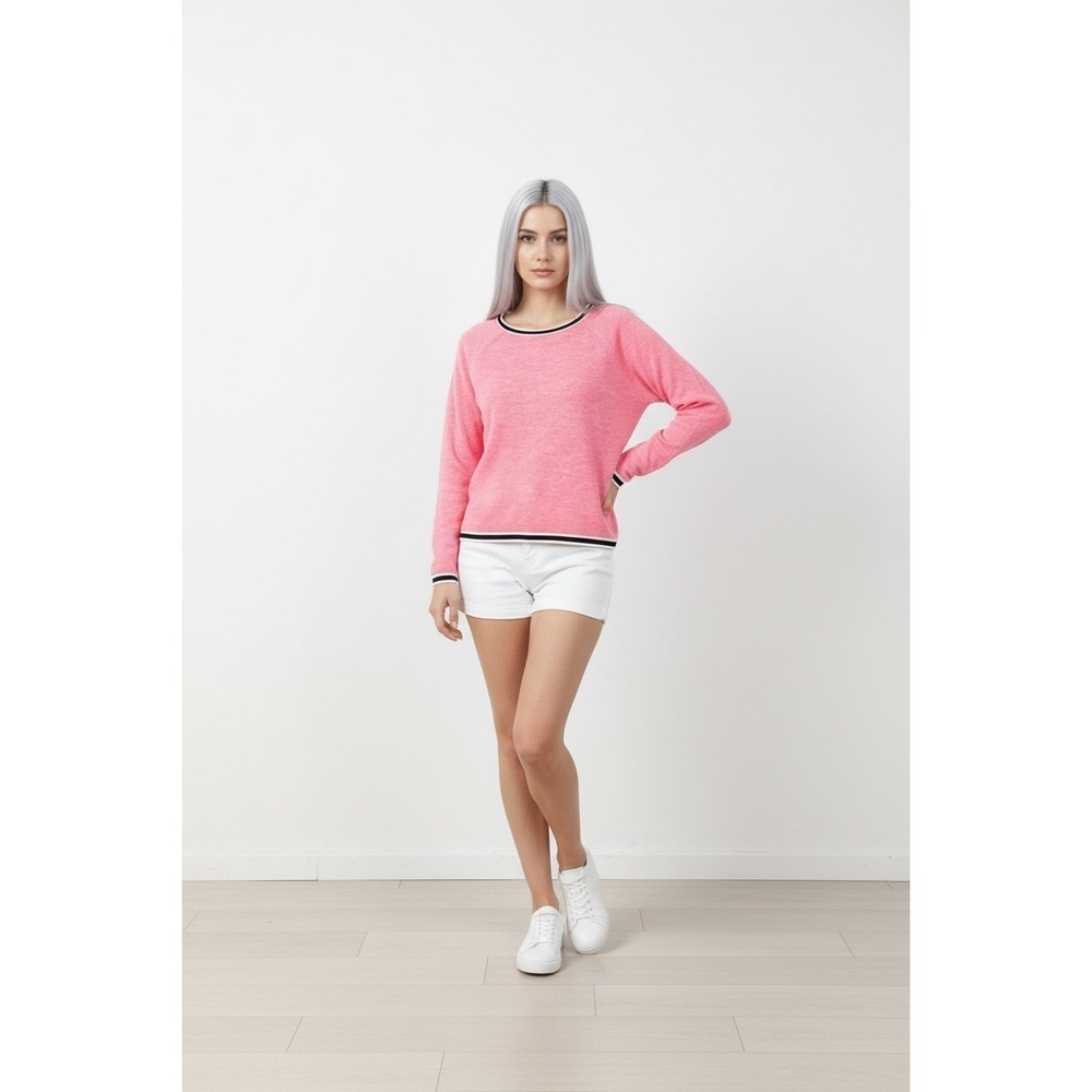 Juicy Couture Pink Marl Knit Y2K Preppy Sweater Striped Trim Crewneck XL 190